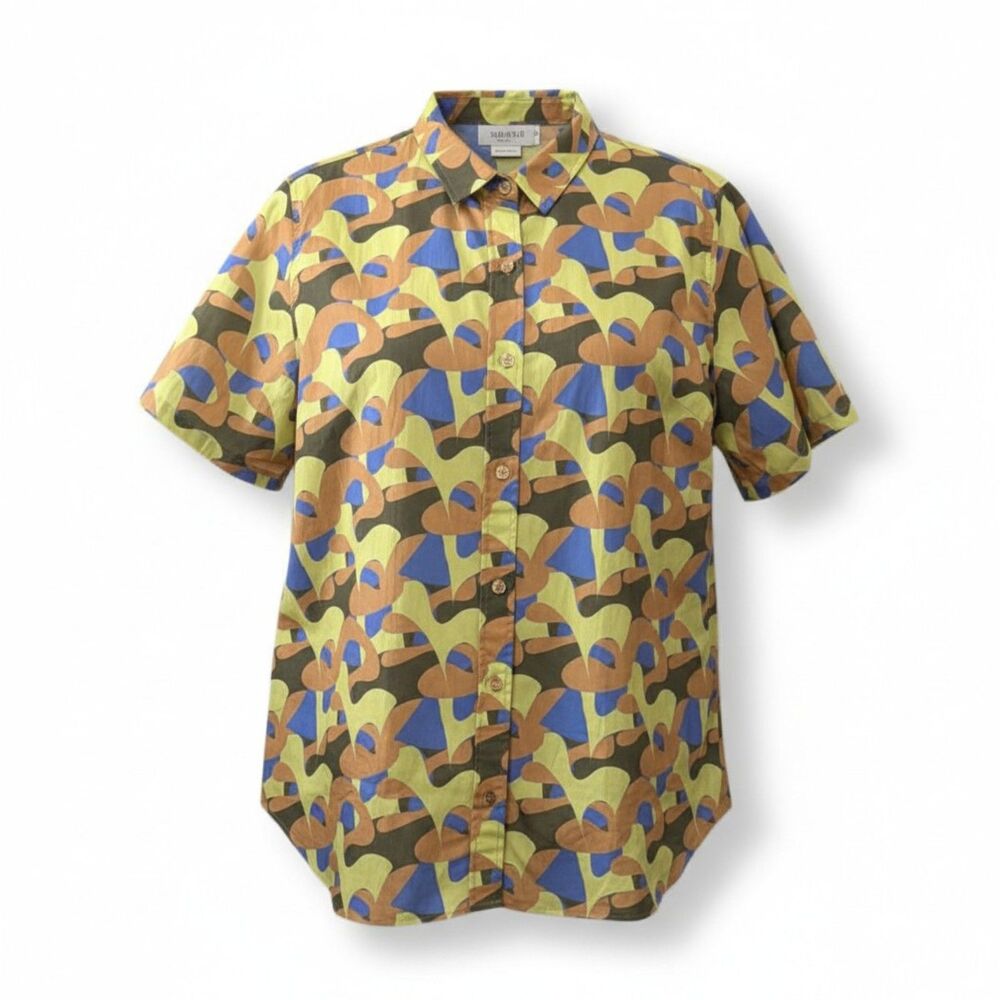 WILDFANG "The Essential Short Sleeve Button Up", Geometric Print! Size 2X